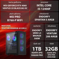 Zestawy komputerowe - Komputer MAD DOG VENTUM200ARGB-I01DR32 i5-12400F 32GB RAM 1TB SSD GeForce RTX4060 DLSS 3 Wi-Fi - miniaturka - grafika 1