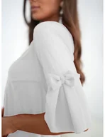 Sukienki - Elegancka sukienka z tiulowymi rękawami MERIEL - biała - miniaturka - grafika 1