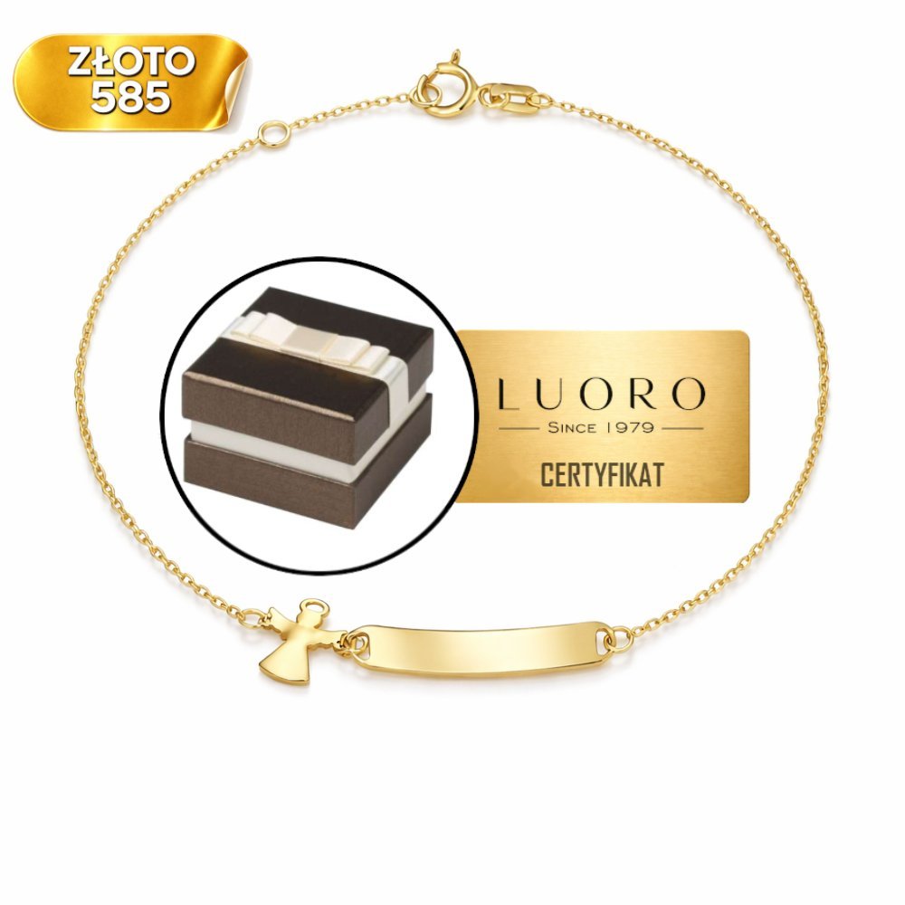 BRANSOLETKA ZŁOTA 585 14K ANIOŁEK BLASZKA 14 CM + 2 CM REGULOWANA