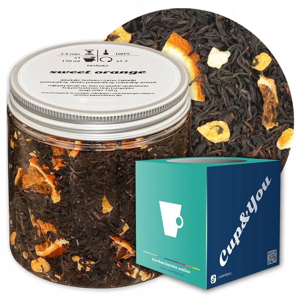 Herbata czarna SWEET ORANGE o smaku naturalnej i świeżej pomarańczy PREMIUM - herbata liściasta sypana mieszanka napar susz - gotowa na prezent upom..