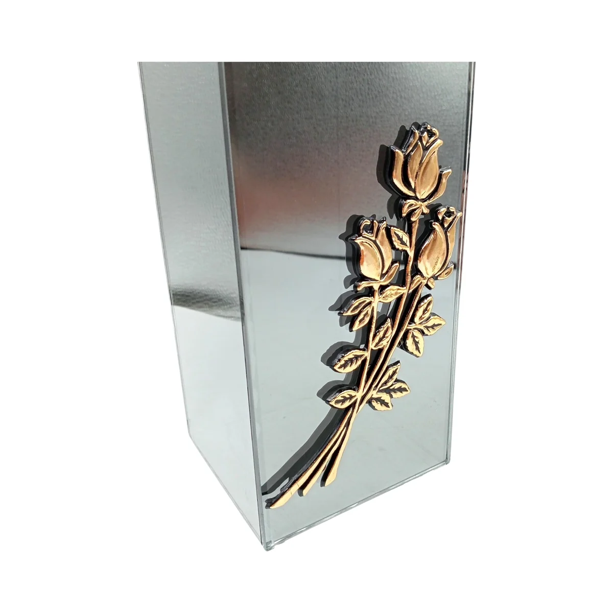 Znicz złoty - żywiczny - wkład led - lustrzany 3D - 27 cm