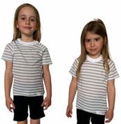 Odzież sportowa dziecięca - COOL kolorowy T-shirt dziecięca .150 .szaro-białe paski - miniaturka - grafika 1