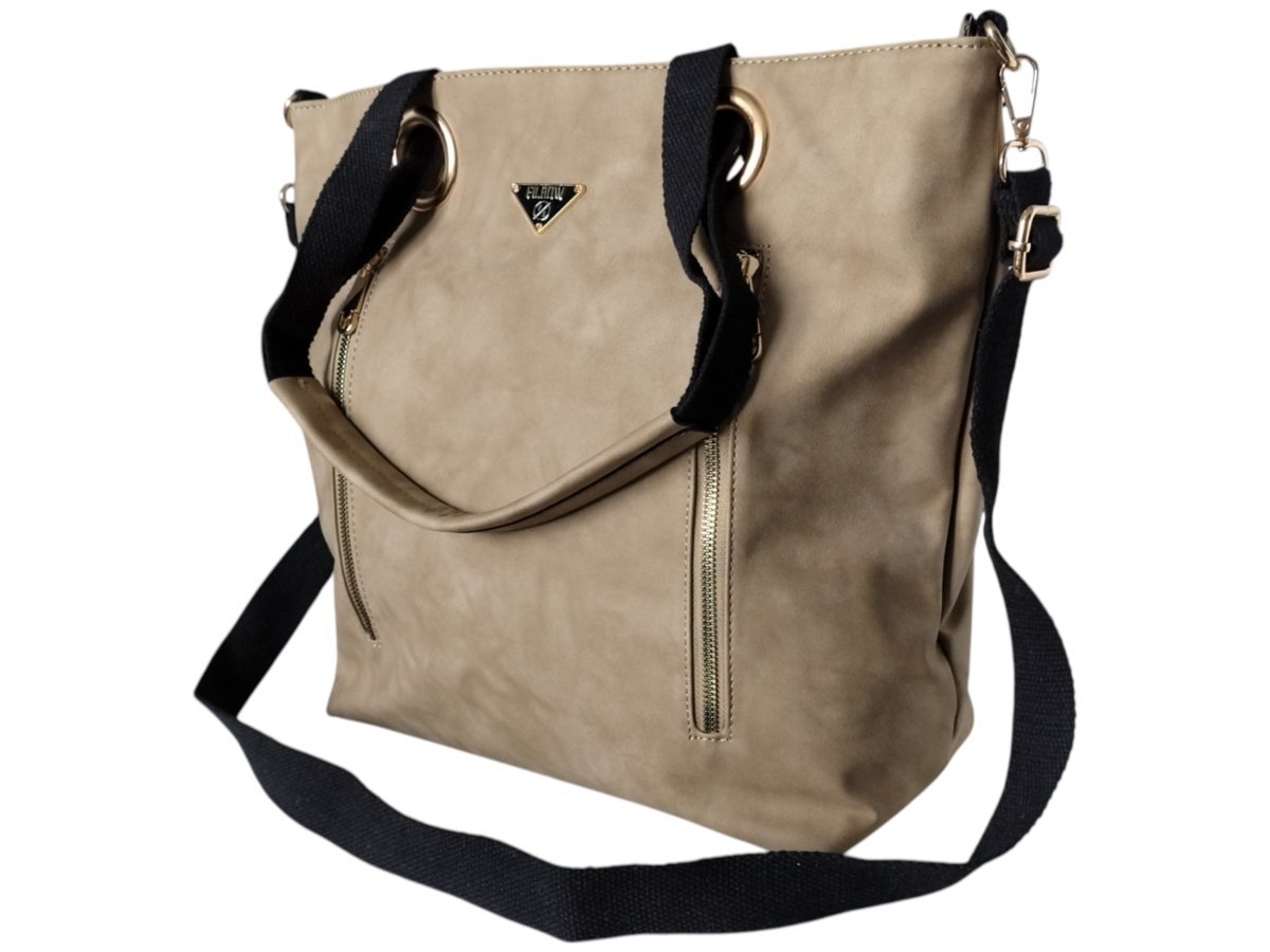 Torebka Damska Shopper Z Przegrodą Duża Beżowa Torba Na Ramię, Miejski Styl