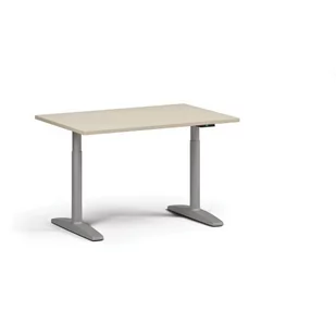 Stół z regulacją wysokości OBOL, elektryczny, 675-1325 mm, blat 1200x800 mm, zaokrąglona podstawa szara, brzoza - Stoły i stoliki do biura - miniaturka - grafika 1
