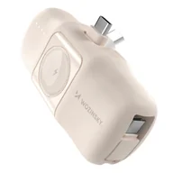 Powerbanki - Mini powerbank Wozinsky WF16-YCS 5000mAh 15W USB-C z wbudowanym kablem USB-C i ładowarką do Apple Watch - beżowy - miniaturka - grafika 1