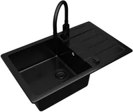 Zlewozmywaki z baterią - Zestaw Kernau zlewozmywak KGS Q 5077 1B1D Deep Black + bateria KWT 40 Elastic Matt Black - miniaturka - grafika 1