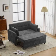 Sofy i kanapy - Sofa 2-osobowa rozkładana, rozkładana sofa w tkaninie szenilowej - 142 x 79/174 x 85 cm - z funkcją spania i regulowanym oparciem - czarna - miniaturka - grafika 1