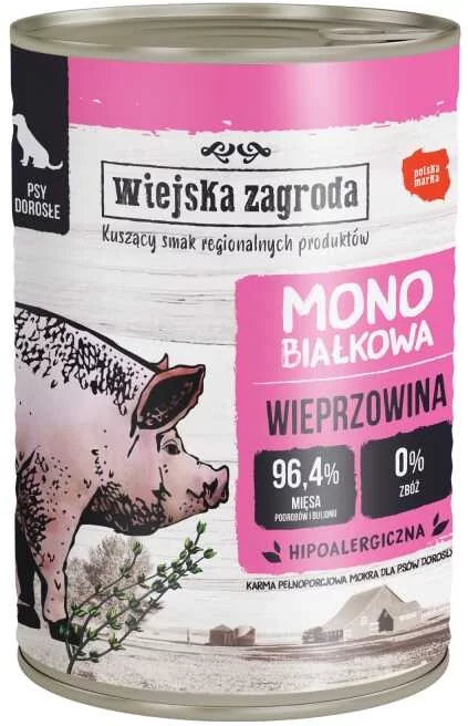 WIEJSKA ZAGRODA - Karma monobiałkowa dla psa wieprzowina puszka 400g