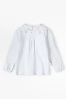 Bluzki dla dziewczynek - Biała elegancka bluzka z długim rękawem dla dziewczynki - grafika 1