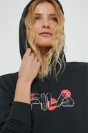 Bluzy damskie - Fila bluza damska kolor czarny z kapturem z nadrukiem - miniaturka - grafika 1