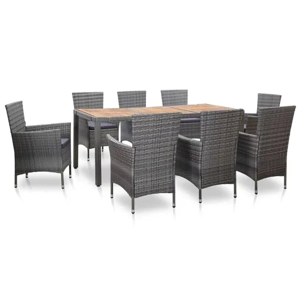 Zestaw mebli ogrodowych rattan PE szary, stół 190x90x75 cm, 8 krzeseł
