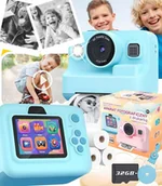 Aparaty natychmiastowe - APARAT Z DRUKARKĄ NIEBIESKI NATYCHMIASTOWY MEGA GRY WIDEO DRUK 3 ROLKI USB - miniaturka - grafika 1