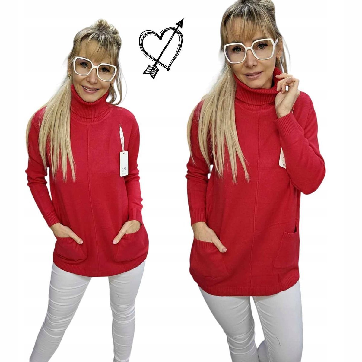SWETER DAMSKI GOLF na co dzień jak jedwab kieszonki tunika 46 48 3XL 4XL