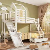 Łóżka dla dzieci i młodzieży - Łóżka piętrowe 140 x 200 cm + 90 x 200 cm ze zjeżdżalnią, drabinką i 1 szufladą - Drewno lite + Płyta MDF - dla dzieci - Białe (bez materaca) - miniaturka - grafika 1