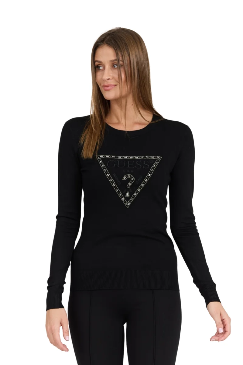 GUESS Czarny damski sweter Rylie Triangle Logo S