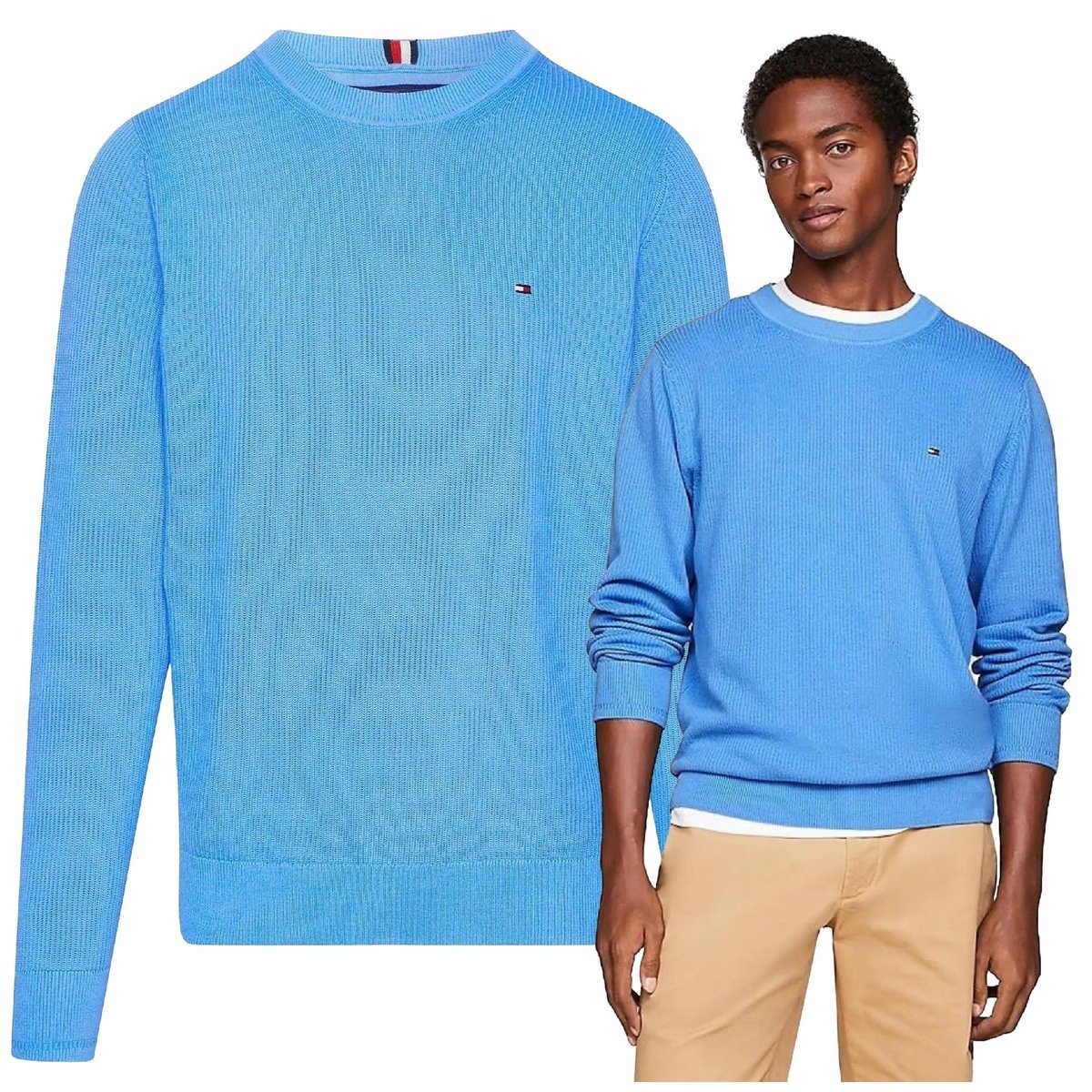 Niebieski Sweter Męski Premium Elegancki Tommy Hilfiger Bawełna Piękny r.M