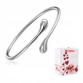 Bransoletki - Bransoletka Srebrna Bangle Cienka 925 Zakręcona Łezka Lśniąca Kropla Wody - miniaturka - grafika 1