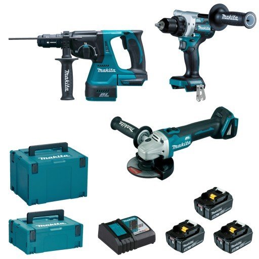 MAKITA ZESTAW COMBO 18V (DHP492, DGA506, DHR243) 3x5,0Ah 2xMP