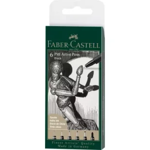 Faber-Castell Pitt artist pen black końcówki xxs, xs, s, f, m, 1.5 etui 6 szt. - Cienkopisy - miniaturka - grafika 1
