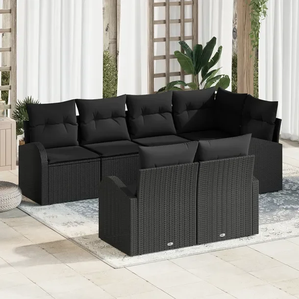 Zestaw Sof Ogrodowych Modularny, Czarny Rattan, 7 Elementów, 5 Osób