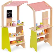 Zabawki AGD - Duży drewniany stragan dla dzieci sklep z terminalem i wagą owoce warzywa 20 elementów ECOTOYS EDUKAMP - miniaturka - grafika 1