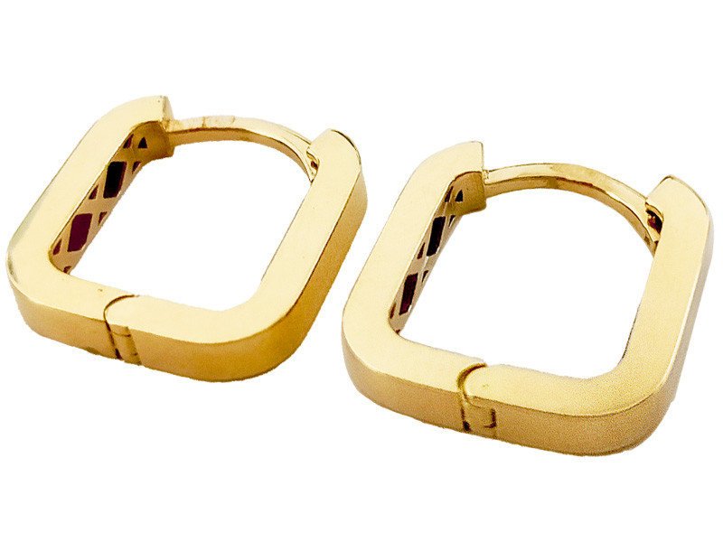 Złote kolczyki 585 gładkie kwadratowe błyszczące kółeczka