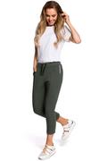 Spodnie sportowe damskie - Zielone Dresowe Spodnie 7/8 z Lampasem - miniaturka - grafika 1