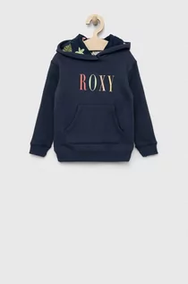 Bluzy dla dziewczynek - Roxy bluza dziecięca kolor granatowy z kapturem z nadrukiem - grafika 1