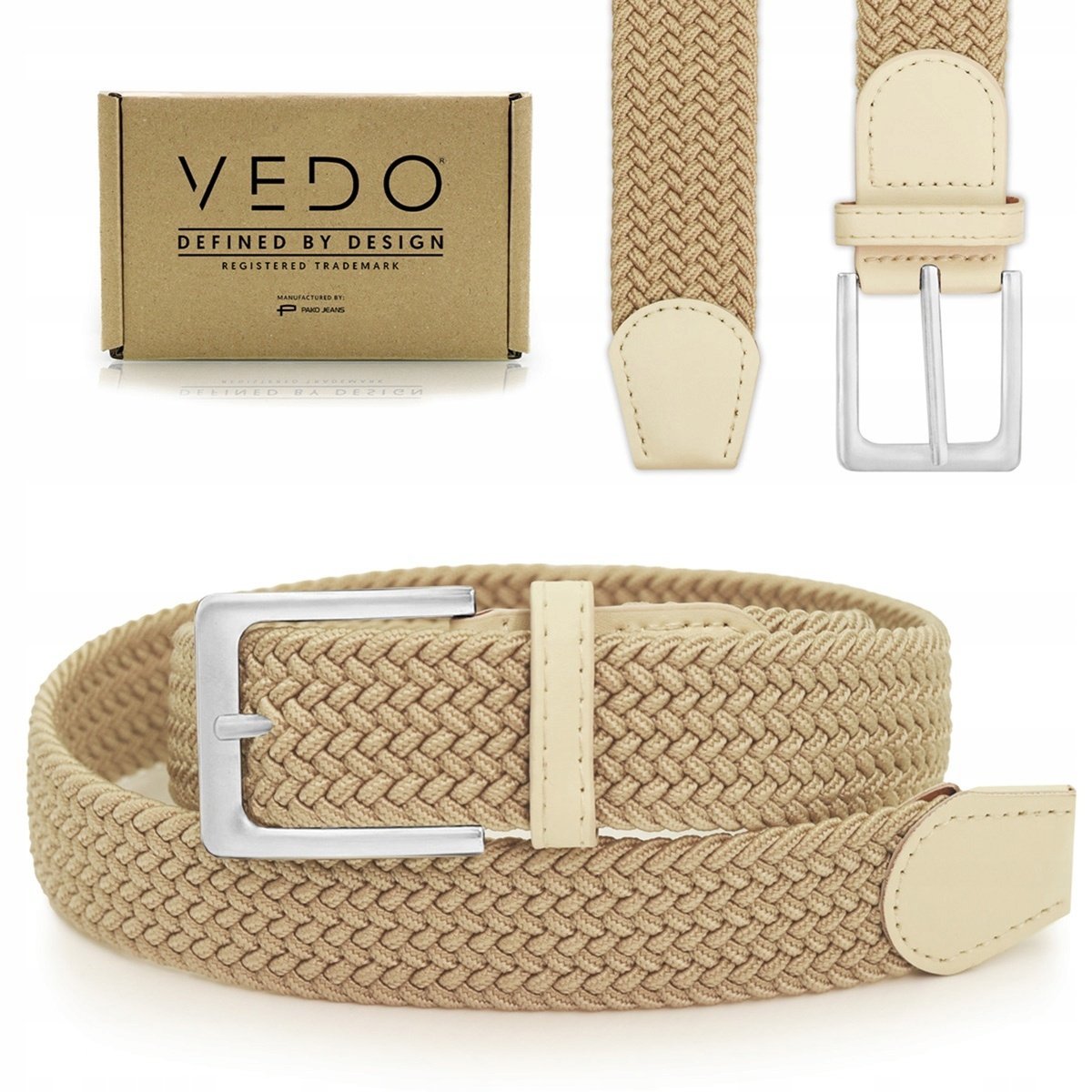 PASEK Pleciony MĘSKI do Spodni RUBB Elastyczny Gumowy BEŻOWY Pako Jeans