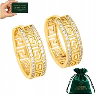 Kolczyki - POZŁACANE KOLCZYKI KOŁA STAL CHIRURGICZNA AŻUROWE GRECKIE Z CYRKONIAMI 18K - miniaturka - grafika 1