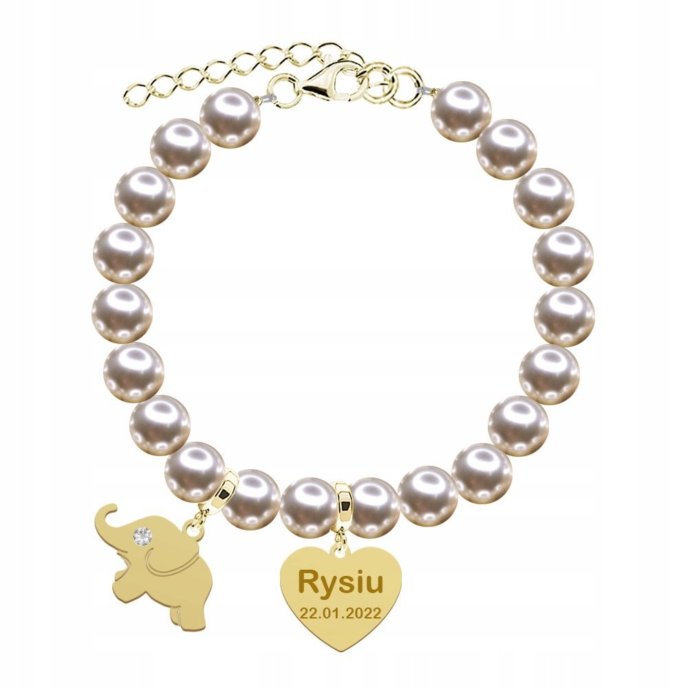 Bransoletka Złota z Zawieszkami Perły 925 Dzień Matki Grawer Życzenia