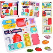 Zabawki sensoryczne - Tablica manipulacyjna kuchnia efekty dźwiękowe świetlne Montessori ZA4658 - miniaturka - grafika 1