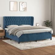 Łóżka - Łóżko kontynentalne z materacem, niebieskie, aksamit, 200x200cm Lumarko! - miniaturka - grafika 1