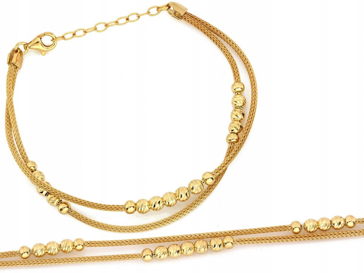Srebrna pozłacana bransoletka z kulkami pr 925 4.18g szer 5.3mm rozmiar 20