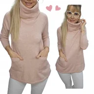 Swetry damskie - SWETER DAMSKI GOLF na co dzień jak jedwab kieszonki tunika 40 42 L XL - miniaturka - grafika 1