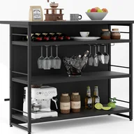 Kieliszki - Szafka barowa COSTWAY House, regał kuchenny z 4 otwartymi półkami, stojakiem na wino i uchwytem na kieliszki, szafka barowa z podnóżkiem 120 x 60 x 101 cm (czarna) - miniaturka - grafika 1