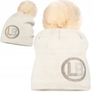 Czapki damskie - Czapka Z Pomponem Pompon Zimowa Labartti Ozdobne Logo Beżowa - miniaturka - grafika 1