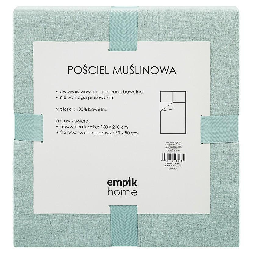Empik Home, Pościel muślinowa, jasnozielony, 200x220 cm