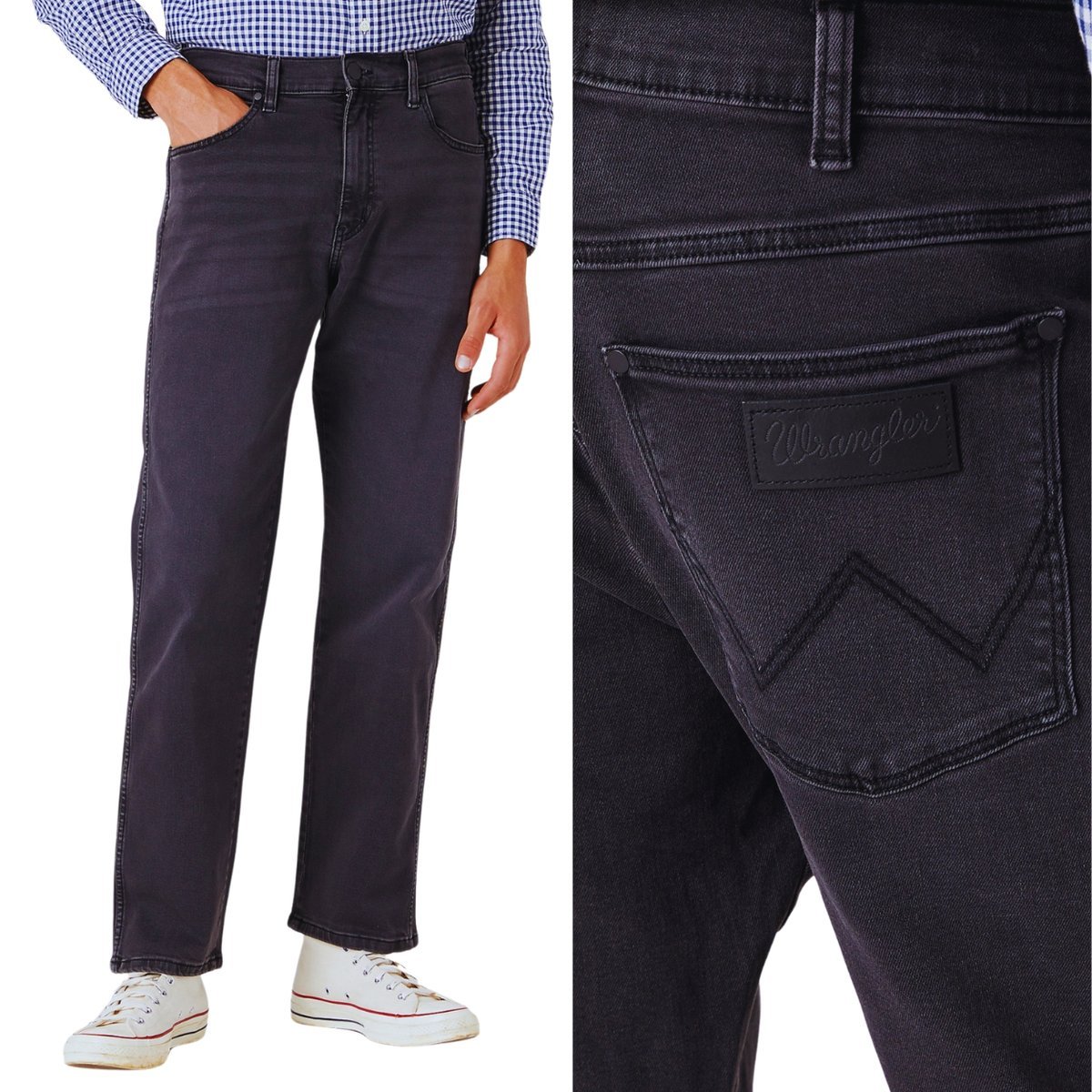 Wrangler FRONTIER Faded Black proste luźne spodnie bawełniane + len W32 L32