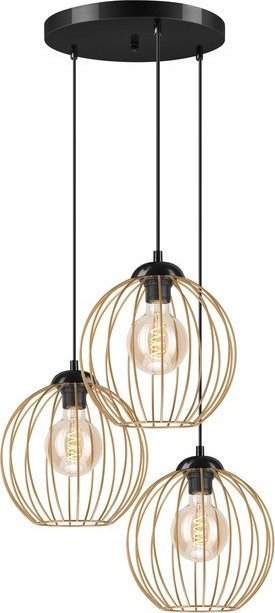 Lampa wisząca Lamkur Lamkur Zoya 45443 lampa wisząca zwis metalowa loft klatka 3x60W E27 czarna/złota