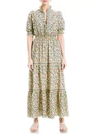 Sukienki - Max Studio Damska sukienka maxi z długimi łokciami, rękawami, nadruk, żółta/różowa, Wild Multi Vine, średnia, Żółty/Blush Wild Multi Vine, M - miniaturka - grafika 1