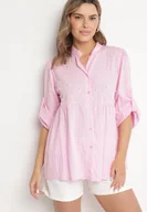 Koszule damskie - Różowa Koszula z Wiskozą Ozdobiona Perełkami Tanavitia - miniaturka - grafika 1