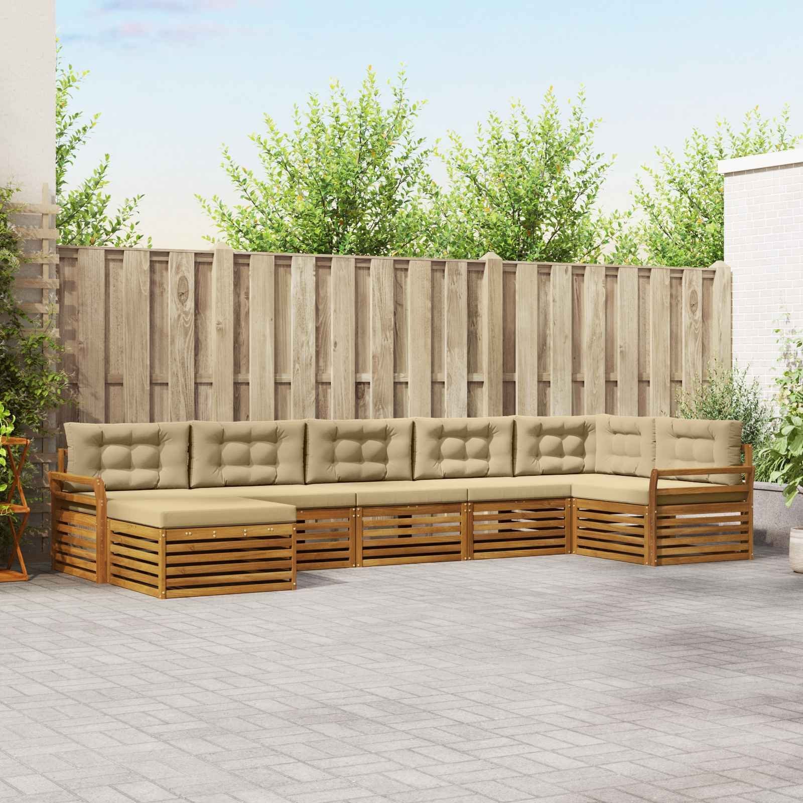 vidaXL Zestawy sof 7 pcs i Beżowy Lite Drewno Akacji