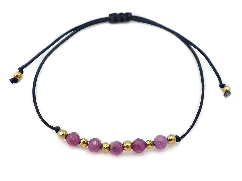 Czarna Bransoletka Sznurkowa Regulowana Rubiny Miłość