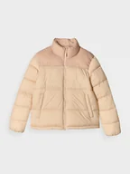 Kurtki damskie - Damska kurtka puchowa pikowana 4F 4FWAW24TDJAF469 - beżowa - miniaturka - grafika 1