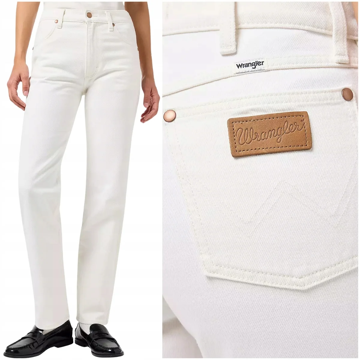 Wrangler Sunset Worn White białe proste damskie spodnie bawełniane W25 L32