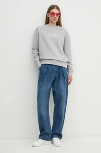 Calvin Klein bluza bawełniana damska kolor szary z nadrukiem - Bluzy damskie - miniaturka - grafika 1