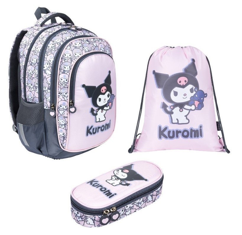 DUPLIKAT: ZESTAW PLECAK 3 KOMOROWY PIÓRNIK WOREK NA OBUWIE KUROMI PINK