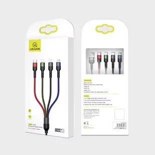 USAMS Kabel pleciony U26 4w1 1.2m 2A Fast Charge (2xlightning/microUSB/USB-C) SJ317USB01 (US-SJ317) - Kable - miniaturka - grafika 1
