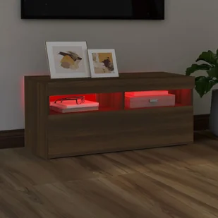 Lumarko Szafka pod TV z oświetleniem LED, brązowy dąb, 90x35x40 cm - Szafki RTV - miniaturka - grafika 6